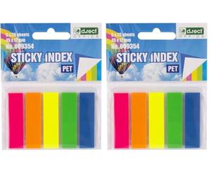 D.RECT Marcadores Adhesivos - Separador Archivador, Indices Autoadhesivos - Adhesivo Marcador Película - Marcapaginas Adhesivos - Película PET 45x12mm 5x25 Piezas Tiras, 800084 (Paquete de 2)