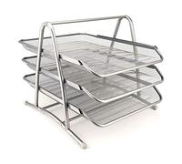 D.RECT Organizador de Escritorio de Metal para Oficina | Cajones para Documentos | 3 Cajones | Bandeja para Documentos A4 | Organizador de Malla | Cajones para Oficina | Color Plateado