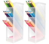 D.RECT Organizador de escritorio para oficina, escuela, hogar, 4 compartimentos, 4 compartimentos, soporte para bolígrafos, color blanco (Paquete de 2)