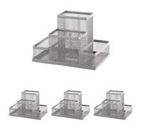 D.RECT Organizador de escritorio, soporte para bolígrafos, organizador de mesa de metal, estante de oficina con soporte para notas de malla, 103 x 154 x 103 mm, color plateado (Paquete de 4)