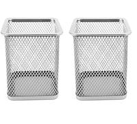 D.RECT Portalápices de malla metálica rectangular | Portalápices de escritorio, estable | Color plata (Paquete de 2)