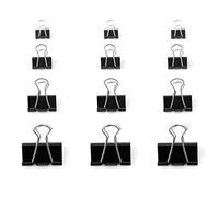 D.RECT - Set de 48 Clips para la oficina 4x12 unidades de 15/19/25/32mm negro| Clips Pequeños De Metal | Caja de 48 pinzas