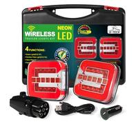 D-TECH Piloto led neon 4 servicios remolque inalámbricos,Kit inalámbrico de luces traseras LED magnética para remolque camion,Juego de Luces Traseras para Remolque de Iluminación,Pilotos remolque iman
