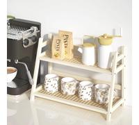 D-werack Organizador de estación de café con aspecto de mimbre, soporte para tazas de bambú, estante de encimera de cocina para accesorios de barra de té, café, soporte para matcha, exhibición de
