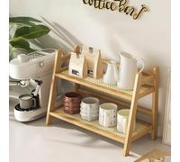 D-werack Organizador de estación de café con aspecto de mimbre, soporte para tazas de bambú, estante de encimera de cocina para accesorios de barra de té, café, soporte para matcha, exhibición de