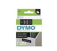 D1 Standard Tape Cartridge for Dymo Label Makers, 1/2in x 23ft, White on Black