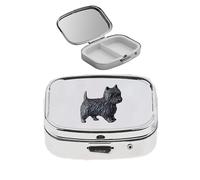 D1 Westie Dog - Pastillero con acabado negro hecho de peltre inglés fino en un pastillero con espejo para 2 días