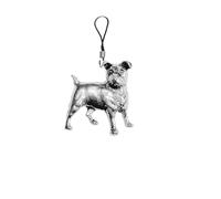 D13 - Abalorio para teléfono móvil, diseño de perro Jack Russell Terrier con emblema de peltre inglés, cable de 4 cm, empaquetado para regalo