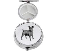 D13 Jack Russell Terrier perro acabado negro hecho de fino peltre inglés en un contenedor de 3 secciones con espejo