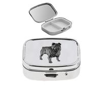 D14 Bulldog Dog acabado negro hecho de fino peltre inglés en un pastillero con espejo para 2 días