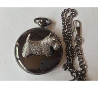 D18 Scottish Terrier - Reloj de bolsillo de cuarzo para hombre, caja negra pulida, negro