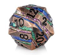 D20 D&D Dice DNDND - Troquel metálico grande de 20 caras de 33 mm con hermosa caja de regalo para calabozos y dragones (rayas coloridas)