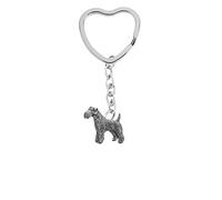 D21 Fox Terrier fino Inglés Peltre en forma de corazón con anillo dividido, plata