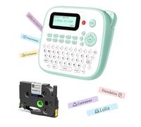 D210S - Máquina etiquetadora portátil de teclado QWERTY, impresora de etiquetas de mano alimentada por cable tipo C, múltiples símbolos para uso en casa, oficina, escuela, niños, verde