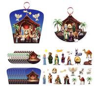 D24TIME Make a Nativity Scene Stickers Ornament Kit DIY Nativity Religious Crafts for Kids Christian Crafts Christmas Tree Hanging Decor Classroom Activities Holy Night Party Game Favor Jesus Birth