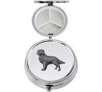 D4 Golden Retriever Dog - Pastillero con acabado negro hecho de peltre inglés fino en un espejo de 3 secciones