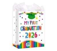 D4DREAM Bolsas de regalo de graduación de jardín de infantes para niños de 11.5 pulgadas, bolsa de regalo de graduación preescolar con papel de seda y asa 2024 My First Graduation Paper Wrap Bolsas de