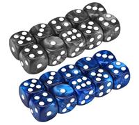 D6 Dice 20PCS 16mm Pearl Pattern 6 Sided Dice Set Acrylic Round Corner Games with 1-6 Funny Games for Party Supplies Black and Blue Sided