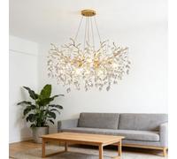 D60cm Lámpara de araña de cristal dorado Lámpara de rama de árbol de cristal moderna de 8 luces para comedor Lámpara colgante de gota de lluvia redonda de lujo contemporánea para sala de estar,