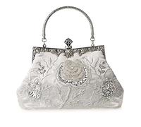 DA BODAN Vintage Floral Perlas Rhinestone Bordado Clutch Lentejuelas Boda Fiesta de Prom Bolsa Novia Señoras Crossbody Novia Bolso, plata