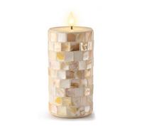 Da by 1 vela LED de mosaico hecha a mano con conchas naturales, llama parpadeante realista, cera natural y concha, 8,3 x 18 cm, mando a distancia, reutilizable para decoración de interiores