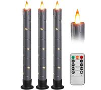 Da by 3 velas cónicas parpadeantes sin llama que funcionan con pilas, con control remoto y llama dinámica 3D LED de tiempo, 9.6 pulgadas para boda, fiesta, decoración del hogar, color gris