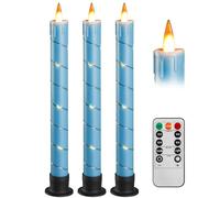 Da by 3 velas parpadeantes sin llama con mando a distancia y LED 3D dinámico 3D, llama dinámica, 24 cm, para bodas, fiestas, decoración del hogar, color azul