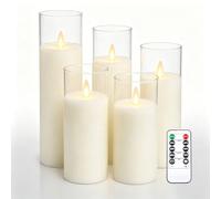 Da by 5 Velas LED Marfil con Tubo de Acrílico Transparente, Mecha Oscilante Móvil Realista, Luz Cálida, 1 Mando, Cera Natural, 5 Tamaños Surtidos, Reutilizables para Decoración Hogar y Eventos