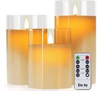 Da by Velas LED con Efecto de Cristal (10cm/12.5cm/15cm) Conjunto de 3 pilares LED de Baile realistas y Control Remoto de 10 Teclas con función de Temporizador de 24 Horas