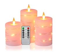 Da by Velas LED visión de 360 grados, paquete de 3 velas LED de cadena de hadas, con control remoto de 10 teclas, función de temporizador de 24 horas, llama danzante(Rosa).