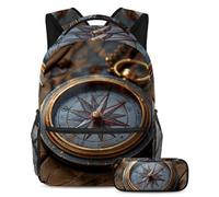 Da rienda suelta a tu creatividad, mochila con estuche, juego de 2 piezas, esencial para niños, niñas, adolescentes y estudiantes, patrón de brújula, multicolor, B：29.4x20x40cm P：19x7.5x3.8cm,