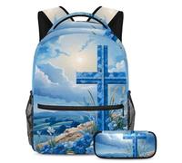 Da rienda suelta a tu creatividad, mochila con estuche, juego de mochila escolar todo en uno para niños, niñas y adolescentes, cruz azul de Pascua, multicolor, B：29.4x20x40cm P：19x7.5x3.8cm, Mochilas