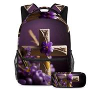 Da rienda suelta a tu creatividad, mochila con estuche, la mejor bolsa de libros para niños, niñas y adolescentes, cruz morada de Pascua, multicolor, B：29.4x20x40cm P：19x7.5x3.8cm, Mochilas de día