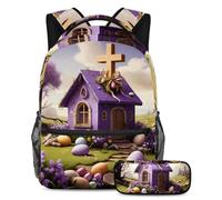 Da rienda suelta a tu estilo con el juego de 2 mochilas escolares, mochila de gran capacidad y estuche, color morado con cruz de Pascua, multicolor, B：29.4x20x40cm P：19x7.5x3.8cm, Mochilas de día