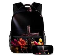 Da rienda suelta a tu estilo con este juego de 2 mochilas escolares, ideal para niños, niñas y adolescentes en movimiento, cruz negra de Pascua, multicolor, B：29.4x20x40cm P：19x7.5x3.8cm, Mochilas de