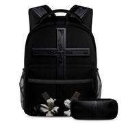 Da rienda suelta a tu estilo interior con nuestro juego de 2 mochilas escolares, mochila de gran capacidad y estuche para lápices, diseñado para niños, niñas y adolescentes, cruz negra de Pascua,