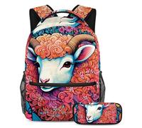 Da rienda suelta a tu potencial, mochila con estuche para lápices, juego de mochila escolar perfecta para niños, niñas y adolescentes en una misión, dibujo de oveja a color, Multicolor#03,