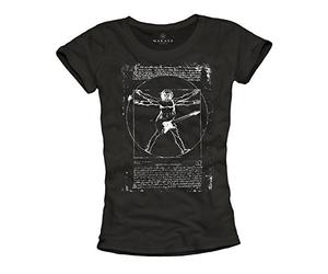 Da Vinci Guitarra - Camisetas de Grupos de Rock para Mujer - Negras S