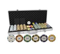 DA Vinci Monte Carlo Poker Club - Juego de 500 fichas de 3 Tonos de 14 Gramos con maletín de Aluminio Mejorado, 2 Barajas de Cartas de plástico, 2 Cartas de Corte, Distribuidor y Botones de Apuesta