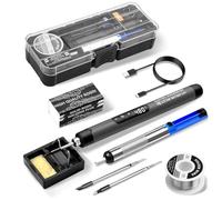 Daakro - Juego de soldador con batería recargable por USB, con LCD, juego de soldador inalámbrico, puntas de soldadura inalámbricas y soporte de soldadura con temperatura ajustable (gris)