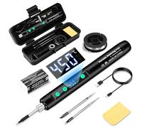 Daakro Soldador de batería negro 2 en 1 | 180-450 °C con temperatura ajustable, con pantalla LED, soldador de carga USB con alambre de soldadura, caja de herramientas