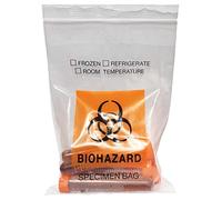 Daarcin 50 bolsas de muestras de riesgo biológico, 15 x 25 cm, bolsa de muestra de laboratorio con logotipo de riesgo biológico, tapa Ziplock con bolsillo exterior para papelería