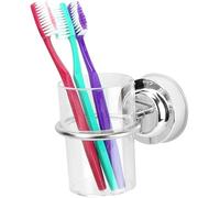 Daaxing Soporte para cepillo de dientes con ventosa sin perforación, vaso de vidrio para pasta de dientes de acero inoxidable 304 montado en la pared para lavabo, baño