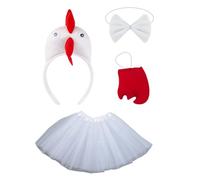 DABAIXIONG Juego de aros de pelo de animal, disfraz de pollo, guantes, corbatín, cola, diademas, diadema de pollo, diadema de pollo, aro de pelo de pollo