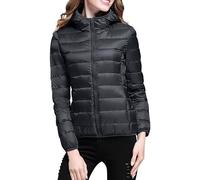 DABAOK Gabardina cálida con capucha, resistente al viento, con aislamiento reciclado, para invierno, delgada, corta, con capucha, color blanco cálido, 4 abrigos para mujer, Negro, S