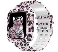 DABAOZA Compatible con correa blanca de Apple Watch de 42 mm, 44 mm, 45 mm, con funda, estampado de leopardo rosa, correa deportiva de TPU para iWatch Band SE Series 9/8/7/6/5/4/3/2/1 (leopardo,