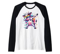 Dabbing Cow Cattle Dairy Farmer Kids Boys Cow Lovers Camiseta Manga Raglan