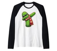 Dabbing Cozy Cactus Usando Bufanda Hilo Amante Fibra Artista Camiseta Manga Raglan
