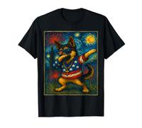 Dabbing Dog 4th of July Starry Night Fireworks Van Gogh Art Camiseta