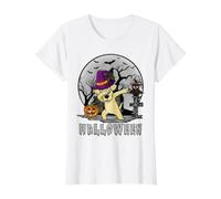 Dabbing Dog Halloween Labrador Retriever Dog Dab Hat Witch Camiseta gráfica económica, Mujer, Blanco, L